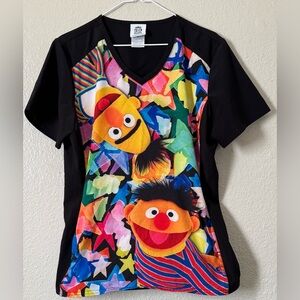 Women’s Sz. M Sesame Street Workshop Scrub Top V Neck Top Colorful Kids Artsy